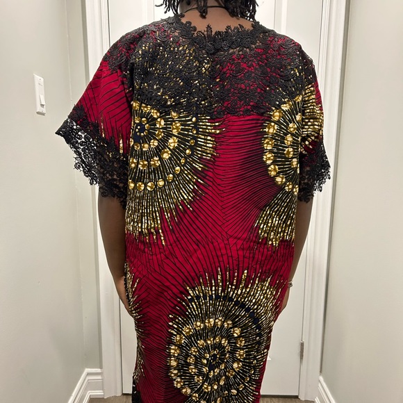 Red and Black Lace Ankara Dress - Picture 7 of 13